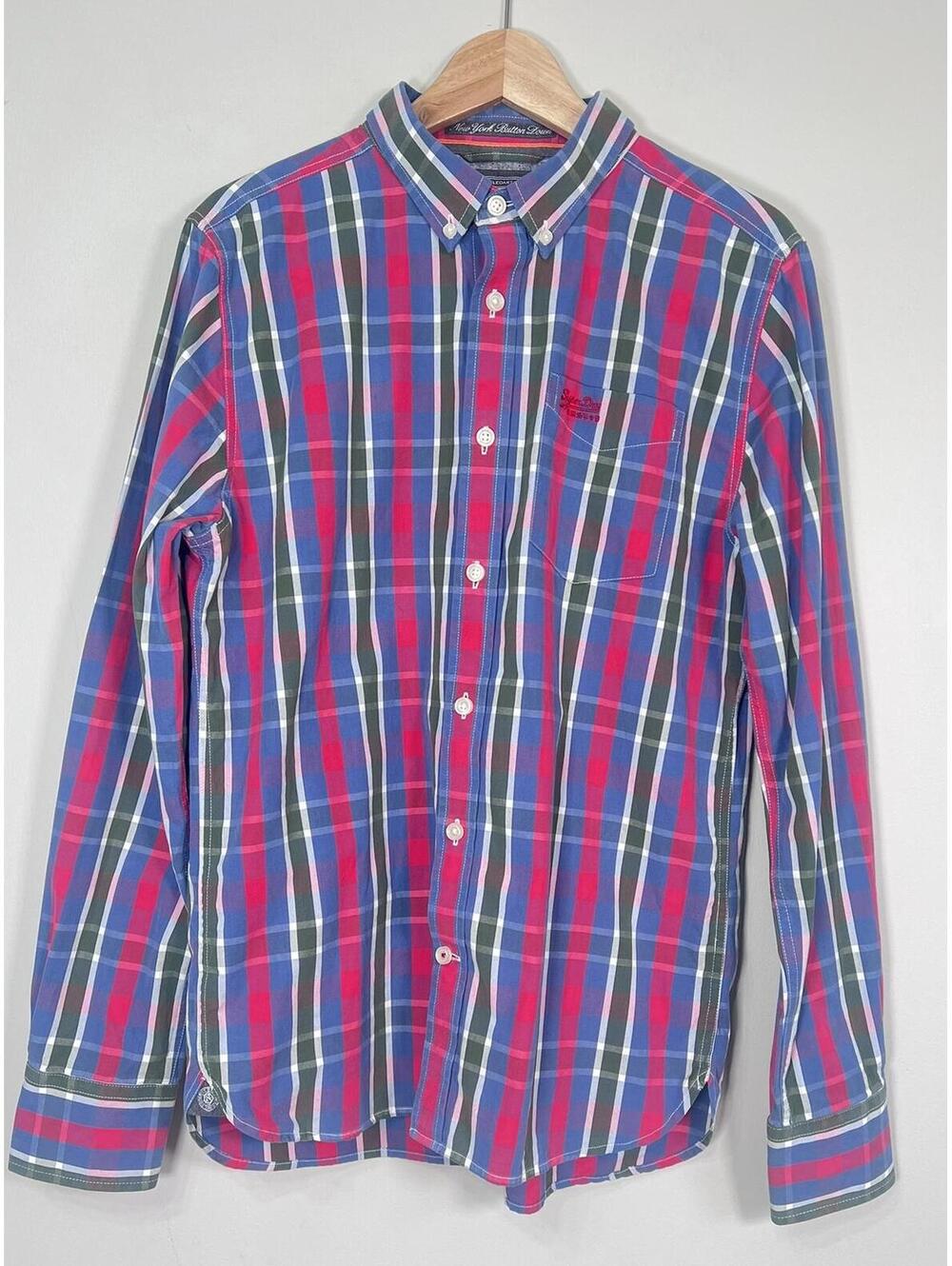 Superdry Button Down Long Sleeve Plaid Dress Shirt Men's XL